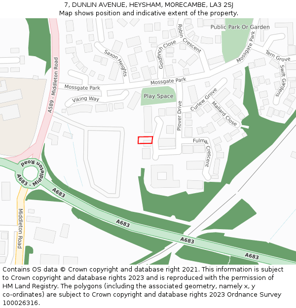 7, DUNLIN AVENUE, HEYSHAM, MORECAMBE, LA3 2SJ: Location map and indicative extent of plot