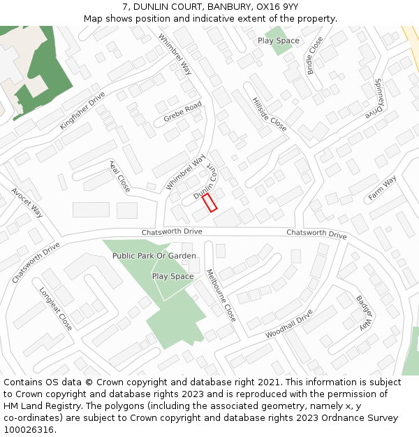 7, DUNLIN COURT, BANBURY, OX16 9YY: Location map and indicative extent of plot