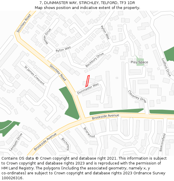 7, DUNMASTER WAY, STIRCHLEY, TELFORD, TF3 1DR: Location map and indicative extent of plot