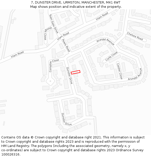 7, DUNSTER DRIVE, URMSTON, MANCHESTER, M41 6WT: Location map and indicative extent of plot