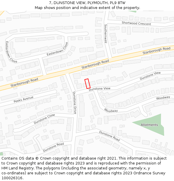 7, DUNSTONE VIEW, PLYMOUTH, PL9 8TW: Location map and indicative extent of plot