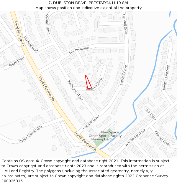 7, DURLSTON DRIVE, PRESTATYN, LL19 8AL: Location map and indicative extent of plot