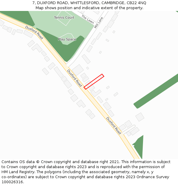 7, DUXFORD ROAD, WHITTLESFORD, CAMBRIDGE, CB22 4NQ: Location map and indicative extent of plot