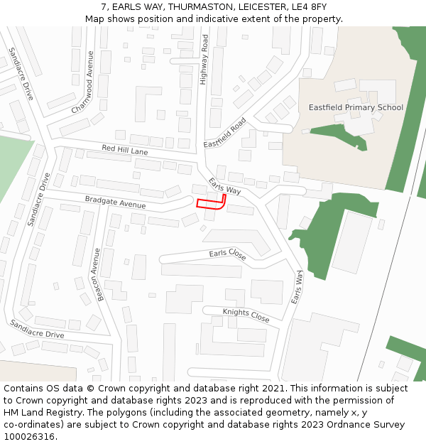 7, EARLS WAY, THURMASTON, LEICESTER, LE4 8FY: Location map and indicative extent of plot