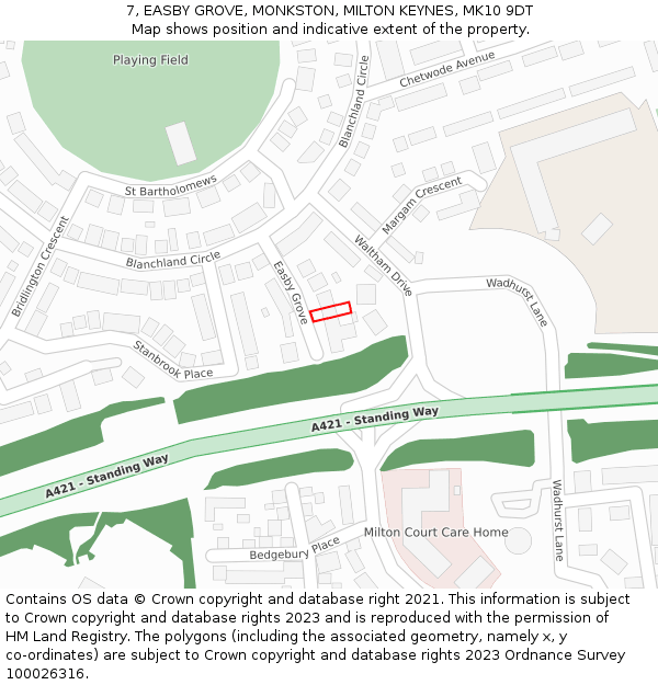 7, EASBY GROVE, MONKSTON, MILTON KEYNES, MK10 9DT: Location map and indicative extent of plot