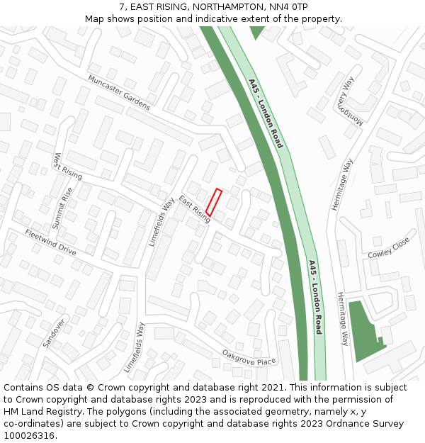 7, EAST RISING, NORTHAMPTON, NN4 0TP: Location map and indicative extent of plot