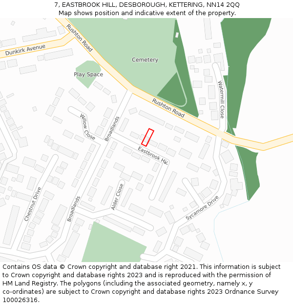 7, EASTBROOK HILL, DESBOROUGH, KETTERING, NN14 2QQ: Location map and indicative extent of plot