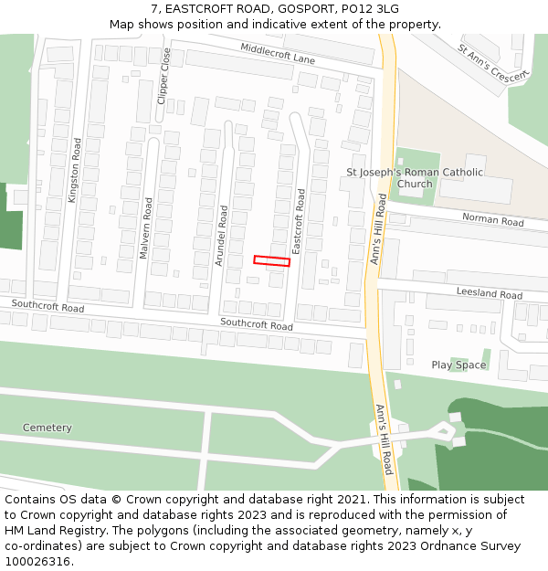 7, EASTCROFT ROAD, GOSPORT, PO12 3LG: Location map and indicative extent of plot