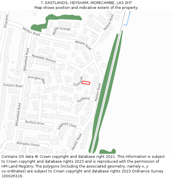 7, EASTLANDS, HEYSHAM, MORECAMBE, LA3 2HT: Location map and indicative extent of plot