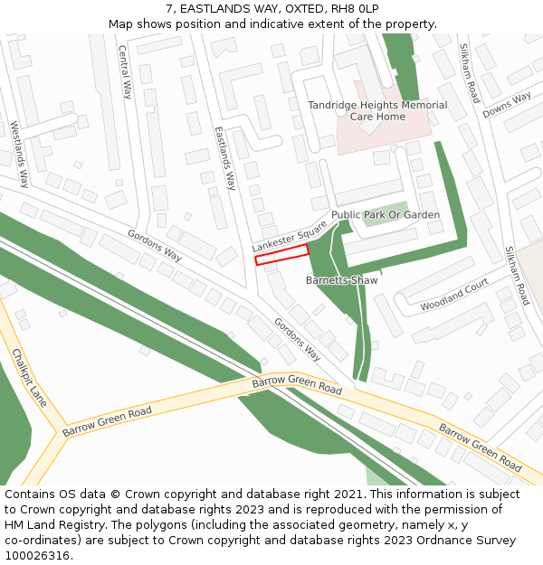 7, EASTLANDS WAY, OXTED, RH8 0LP: Location map and indicative extent of plot