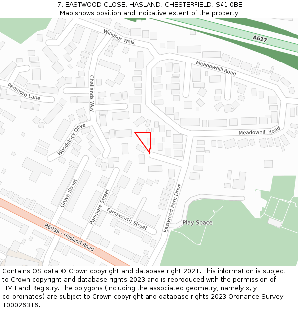 7, EASTWOOD CLOSE, HASLAND, CHESTERFIELD, S41 0BE: Location map and indicative extent of plot