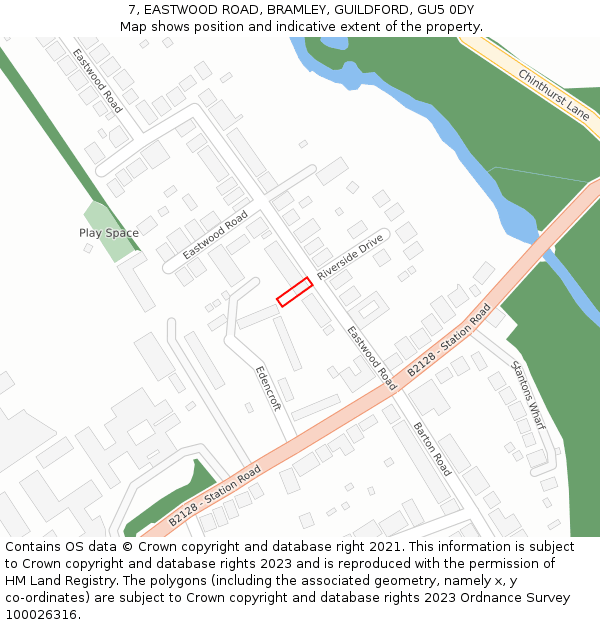 7, EASTWOOD ROAD, BRAMLEY, GUILDFORD, GU5 0DY: Location map and indicative extent of plot