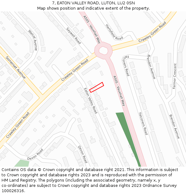 7, EATON VALLEY ROAD, LUTON, LU2 0SN: Location map and indicative extent of plot