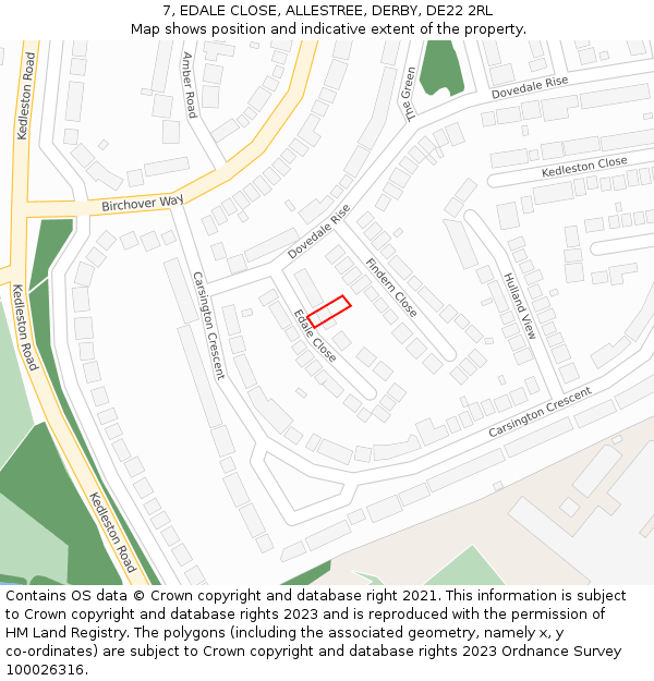 7, EDALE CLOSE, ALLESTREE, DERBY, DE22 2RL: Location map and indicative extent of plot