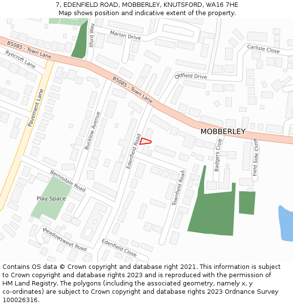 7, EDENFIELD ROAD, MOBBERLEY, KNUTSFORD, WA16 7HE: Location map and indicative extent of plot