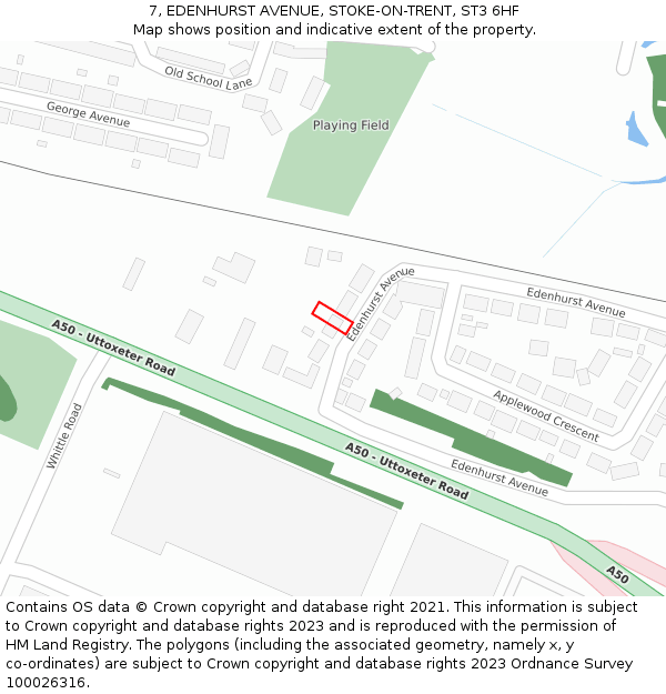 7, EDENHURST AVENUE, STOKE-ON-TRENT, ST3 6HF: Location map and indicative extent of plot