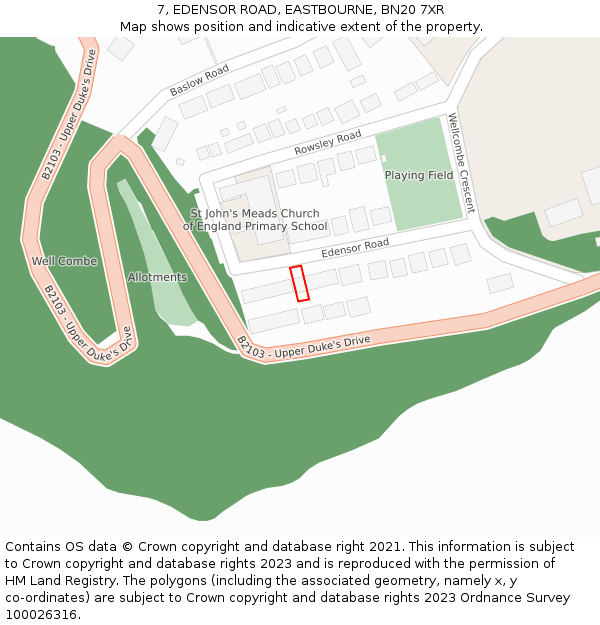 7, EDENSOR ROAD, EASTBOURNE, BN20 7XR: Location map and indicative extent of plot