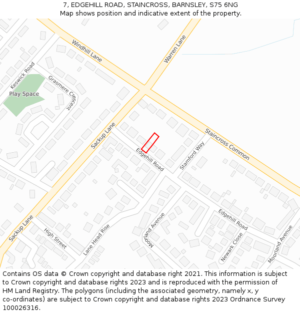 7, EDGEHILL ROAD, STAINCROSS, BARNSLEY, S75 6NG: Location map and indicative extent of plot