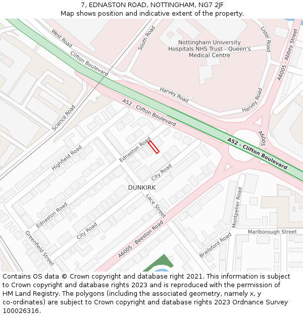 7, EDNASTON ROAD, NOTTINGHAM, NG7 2JF: Location map and indicative extent of plot