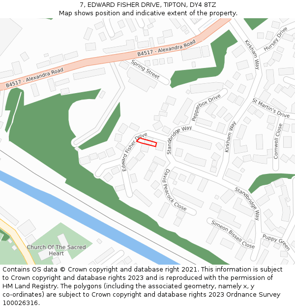 7, EDWARD FISHER DRIVE, TIPTON, DY4 8TZ: Location map and indicative extent of plot