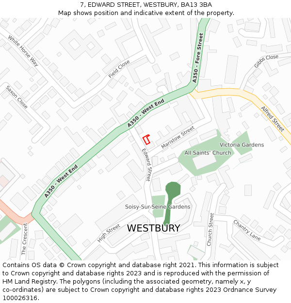 7, EDWARD STREET, WESTBURY, BA13 3BA: Location map and indicative extent of plot