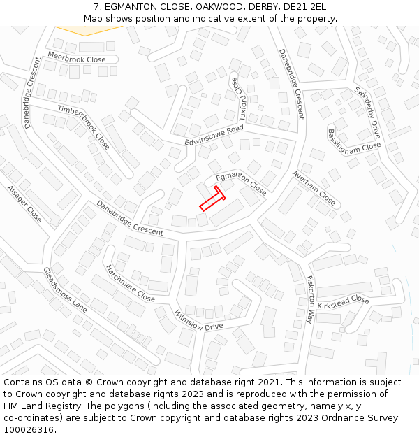 7, EGMANTON CLOSE, OAKWOOD, DERBY, DE21 2EL: Location map and indicative extent of plot