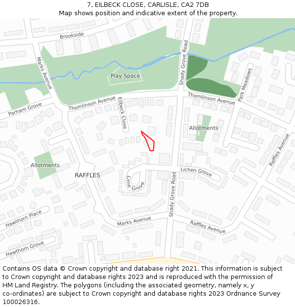 7, EILBECK CLOSE, CARLISLE, CA2 7DB: Location map and indicative extent of plot