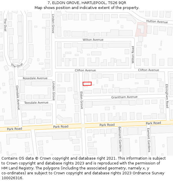 7, ELDON GROVE, HARTLEPOOL, TS26 9QR: Location map and indicative extent of plot