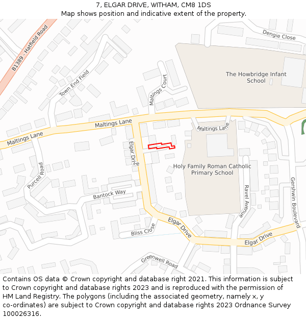 7, ELGAR DRIVE, WITHAM, CM8 1DS: Location map and indicative extent of plot