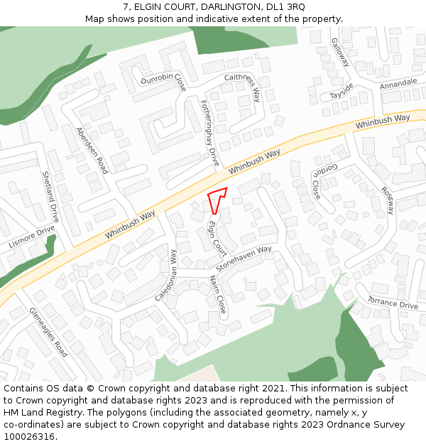 7, ELGIN COURT, DARLINGTON, DL1 3RQ: Location map and indicative extent of plot