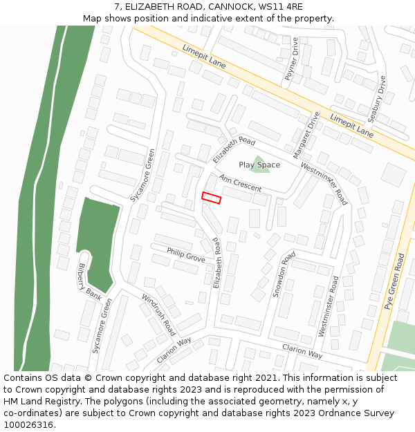 7, ELIZABETH ROAD, CANNOCK, WS11 4RE: Location map and indicative extent of plot