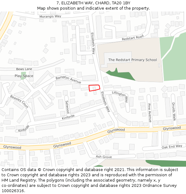 7, ELIZABETH WAY, CHARD, TA20 1BY: Location map and indicative extent of plot