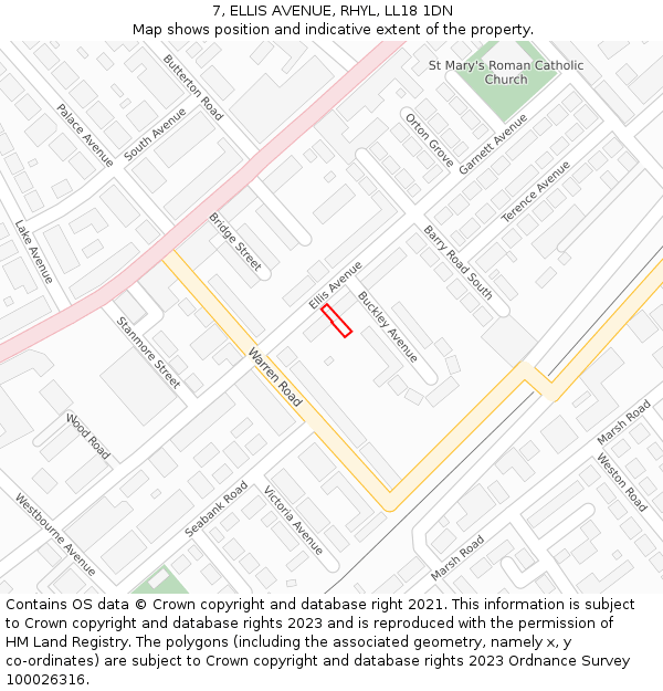 7, ELLIS AVENUE, RHYL, LL18 1DN: Location map and indicative extent of plot