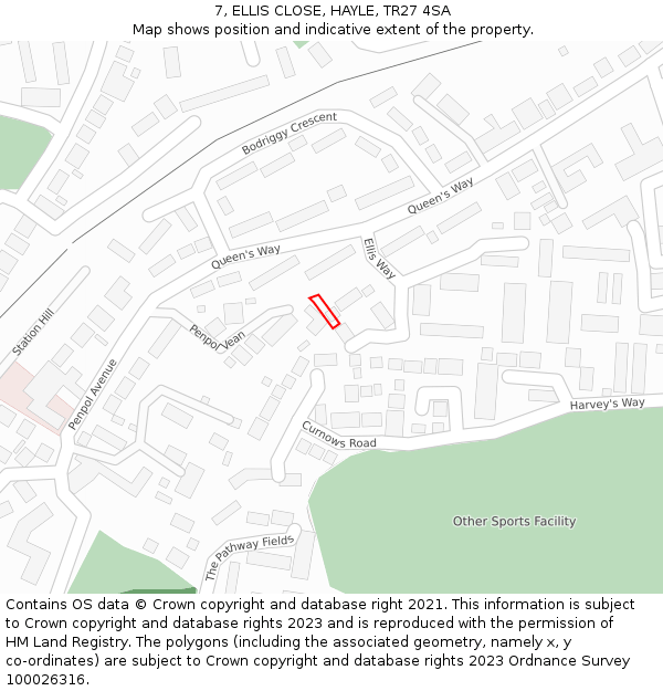 7, ELLIS CLOSE, HAYLE, TR27 4SA: Location map and indicative extent of plot