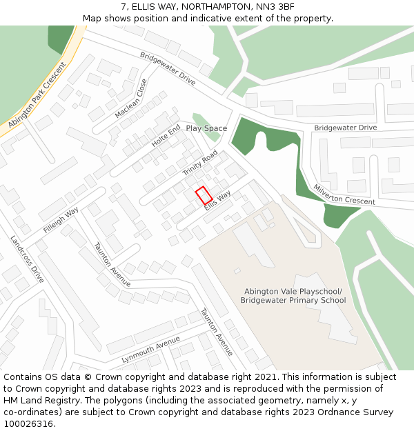 7, ELLIS WAY, NORTHAMPTON, NN3 3BF: Location map and indicative extent of plot