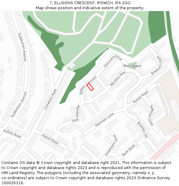 7, ELLISONS CRESCENT, IPSWICH, IP4 2GG: Location map and indicative extent of plot