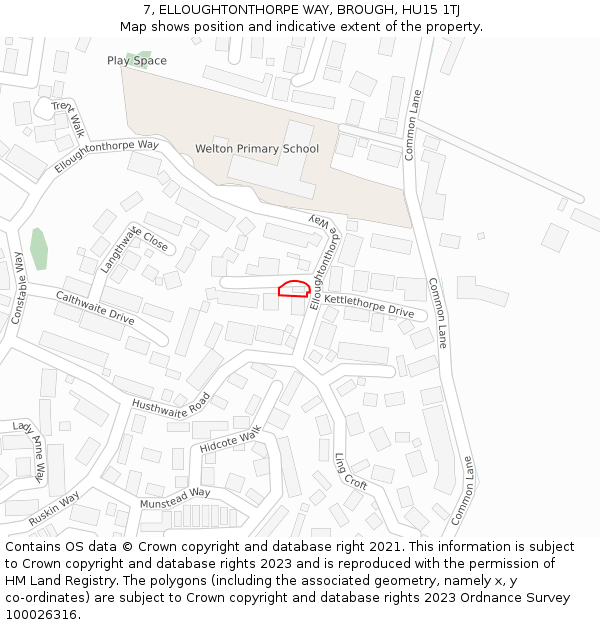 7, ELLOUGHTONTHORPE WAY, BROUGH, HU15 1TJ: Location map and indicative extent of plot