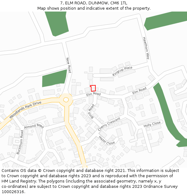 7, ELM ROAD, DUNMOW, CM6 1TL: Location map and indicative extent of plot