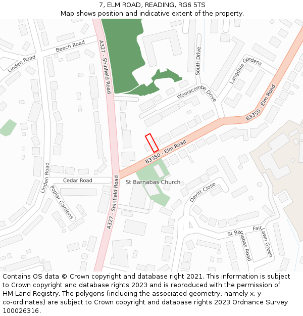 7, ELM ROAD, READING, RG6 5TS: Location map and indicative extent of plot