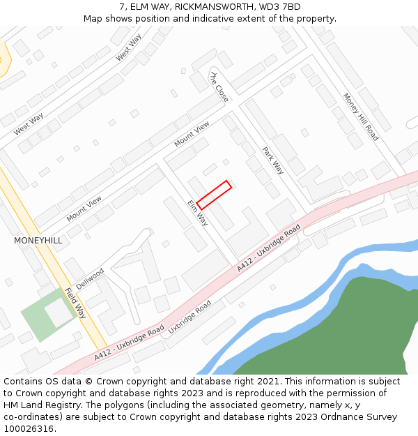 7, ELM WAY, RICKMANSWORTH, WD3 7BD: Location map and indicative extent of plot