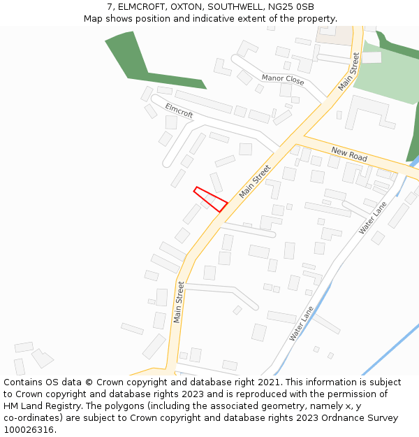 7, ELMCROFT, OXTON, SOUTHWELL, NG25 0SB: Location map and indicative extent of plot