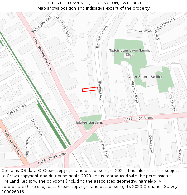 7, ELMFIELD AVENUE, TEDDINGTON, TW11 8BU: Location map and indicative extent of plot
