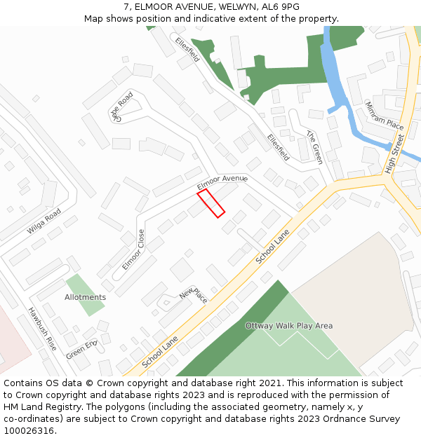 7, ELMOOR AVENUE, WELWYN, AL6 9PG: Location map and indicative extent of plot