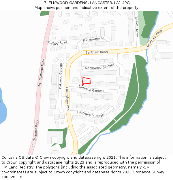7, ELMWOOD GARDENS, LANCASTER, LA1 4PG: Location map and indicative extent of plot