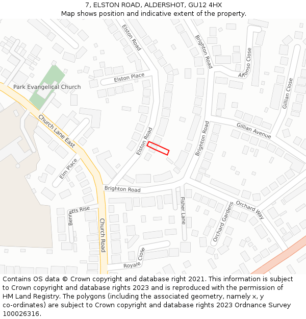 7, ELSTON ROAD, ALDERSHOT, GU12 4HX: Location map and indicative extent of plot