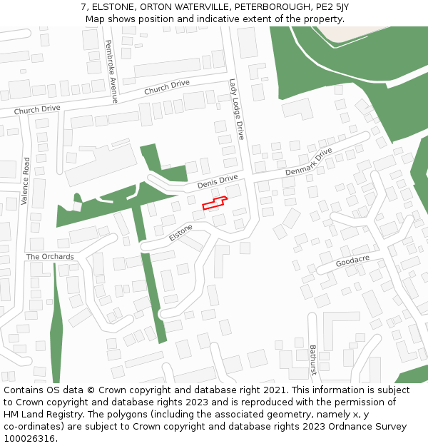 7, ELSTONE, ORTON WATERVILLE, PETERBOROUGH, PE2 5JY: Location map and indicative extent of plot