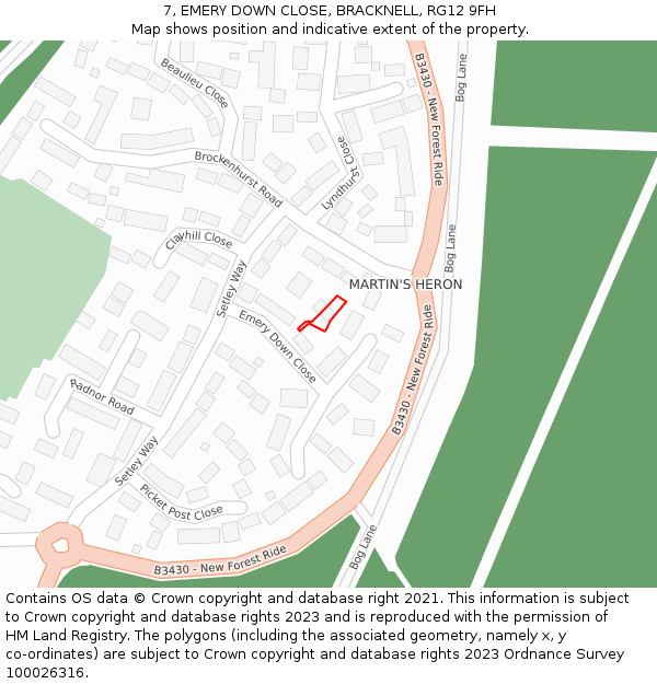 7, EMERY DOWN CLOSE, BRACKNELL, RG12 9FH: Location map and indicative extent of plot