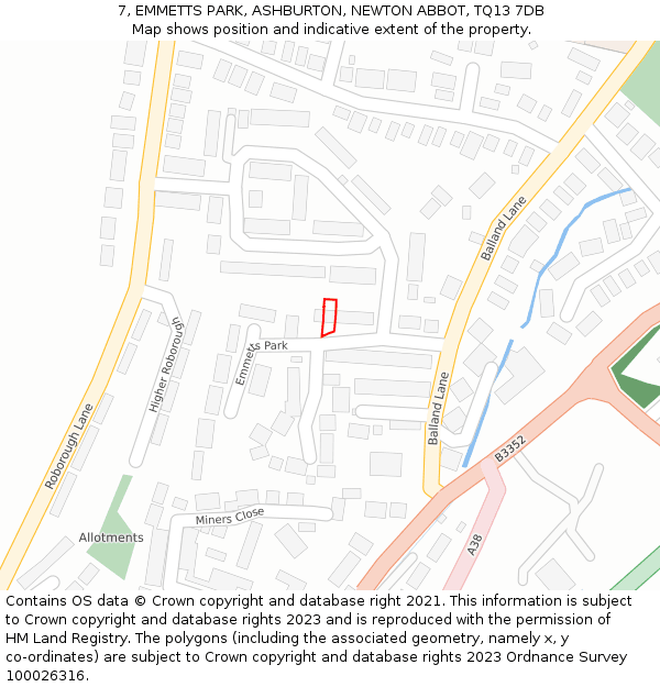 7, EMMETTS PARK, ASHBURTON, NEWTON ABBOT, TQ13 7DB: Location map and indicative extent of plot