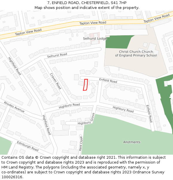 7, ENFIELD ROAD, CHESTERFIELD, S41 7HP: Location map and indicative extent of plot