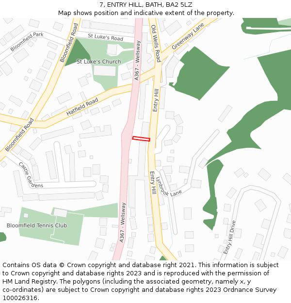 7, ENTRY HILL, BATH, BA2 5LZ: Location map and indicative extent of plot